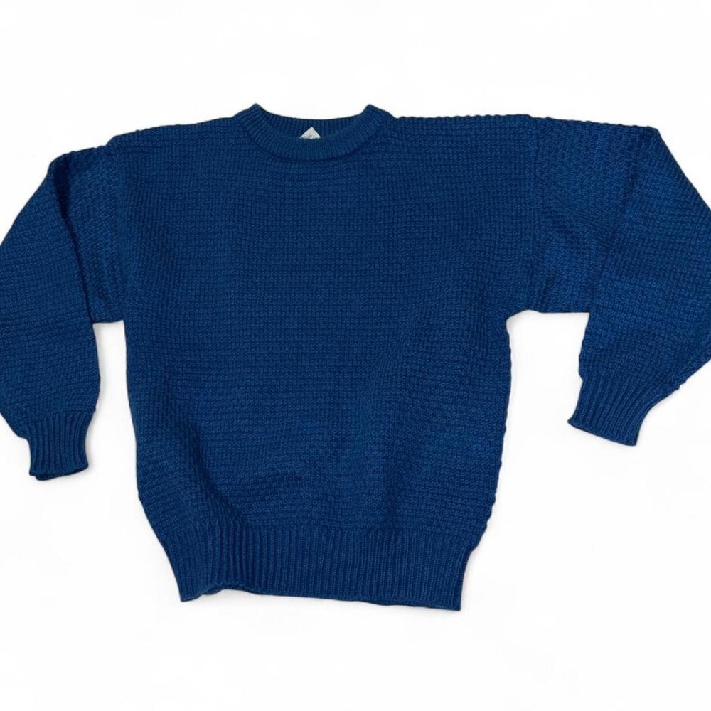 Vtg 80s Men's Fauchon Chunky Sweater cobalt Blue Waffle Fisherman Hong Kong M